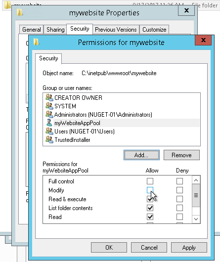 iis user rights assignment